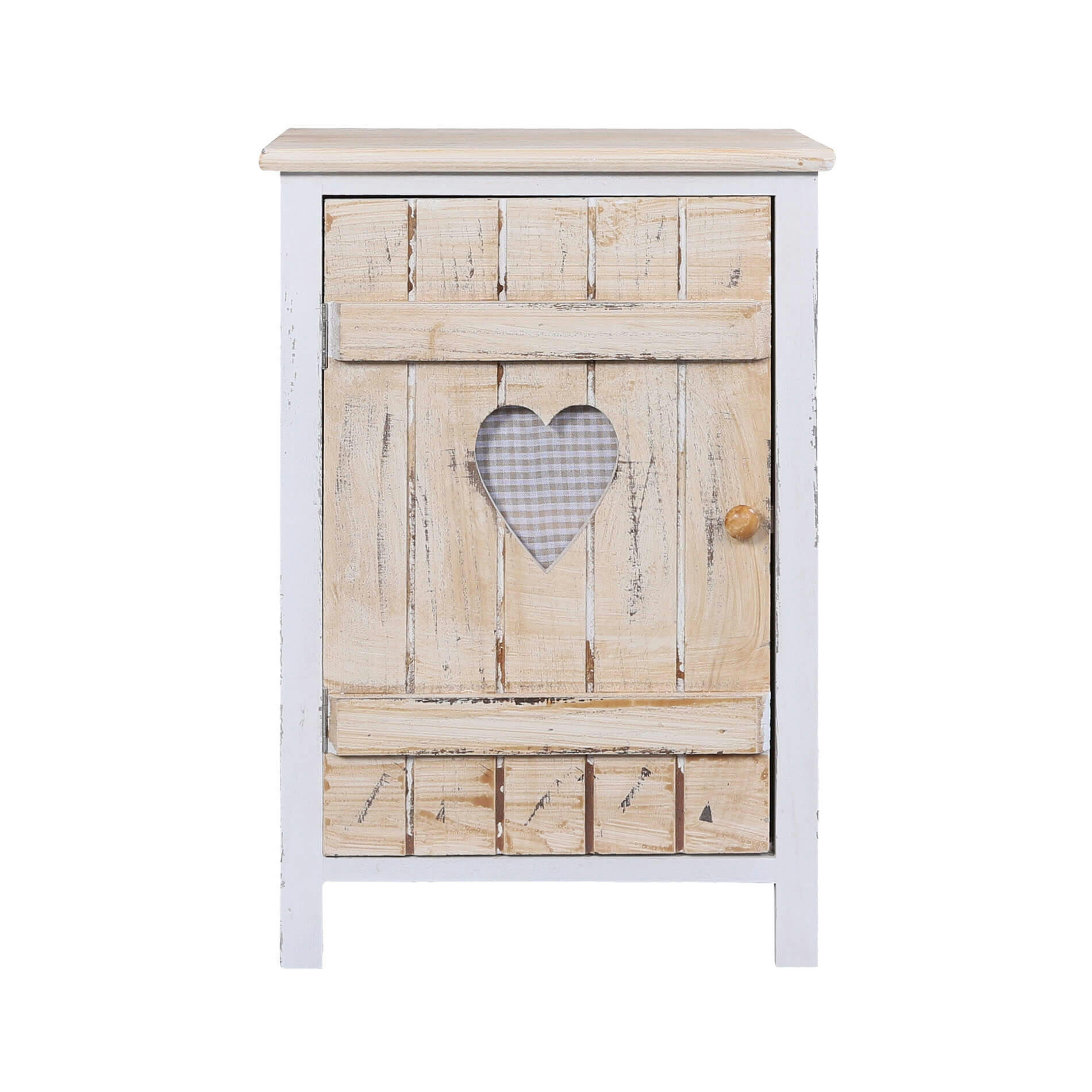 - Table de chevet coeurs avec 1 porte en bois blanc et beige