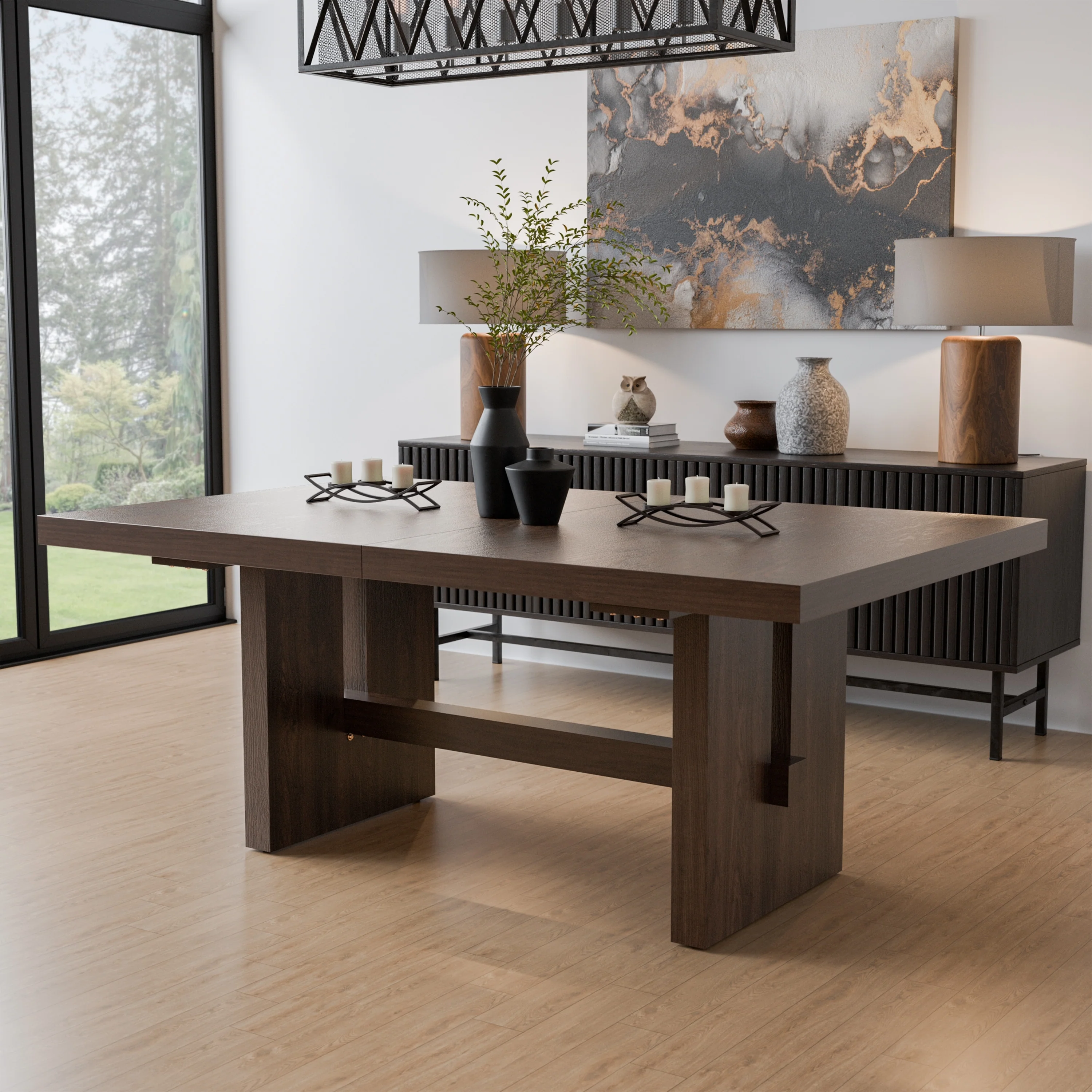 Furniture of America Liora Modern Dark Walnut 108-inch Solid Wood Expandable Dining Table