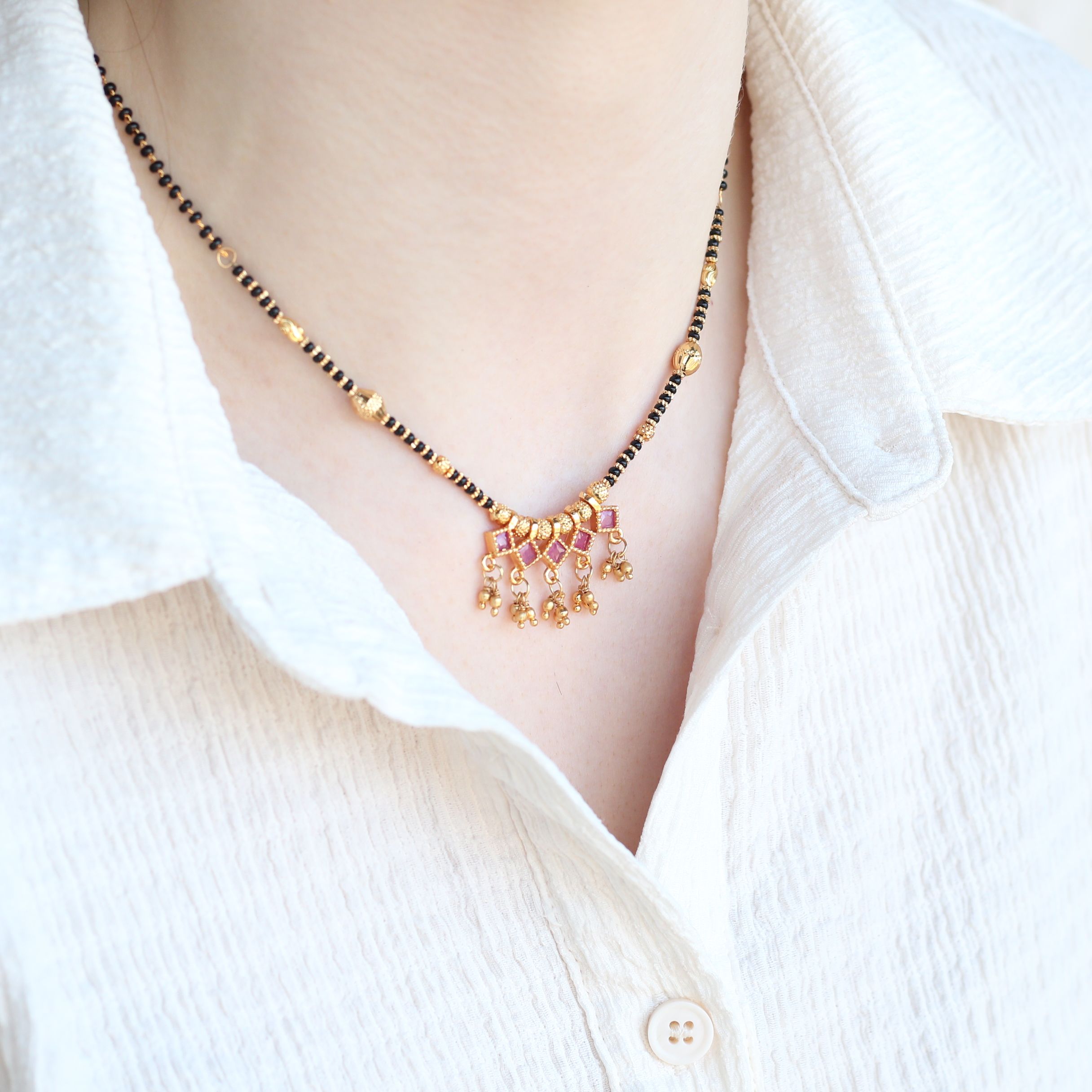 The Colourful Aura Indian Nazarian Gold Mangalsutra Black Beads Necklace
