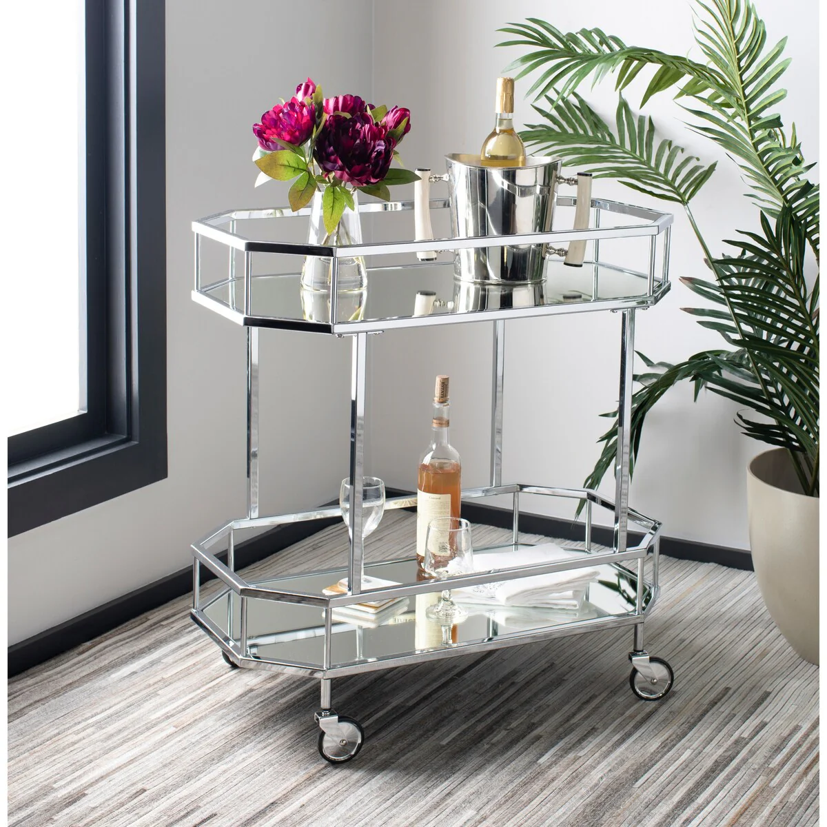 SAFAVIEH Katica 2-Tier Octagon Bar Cart - 29.6 x 16.5 x 29.8 - 30Wx17Dx30H