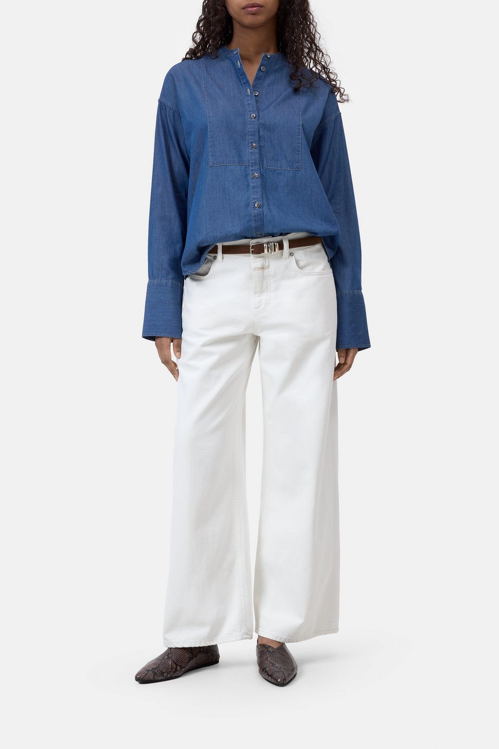 Denim-Bluse ohne Kragen