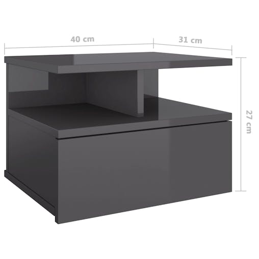 NNEVL Floating Nightstand High Gloss Grey 40x31x27cm Chipboard