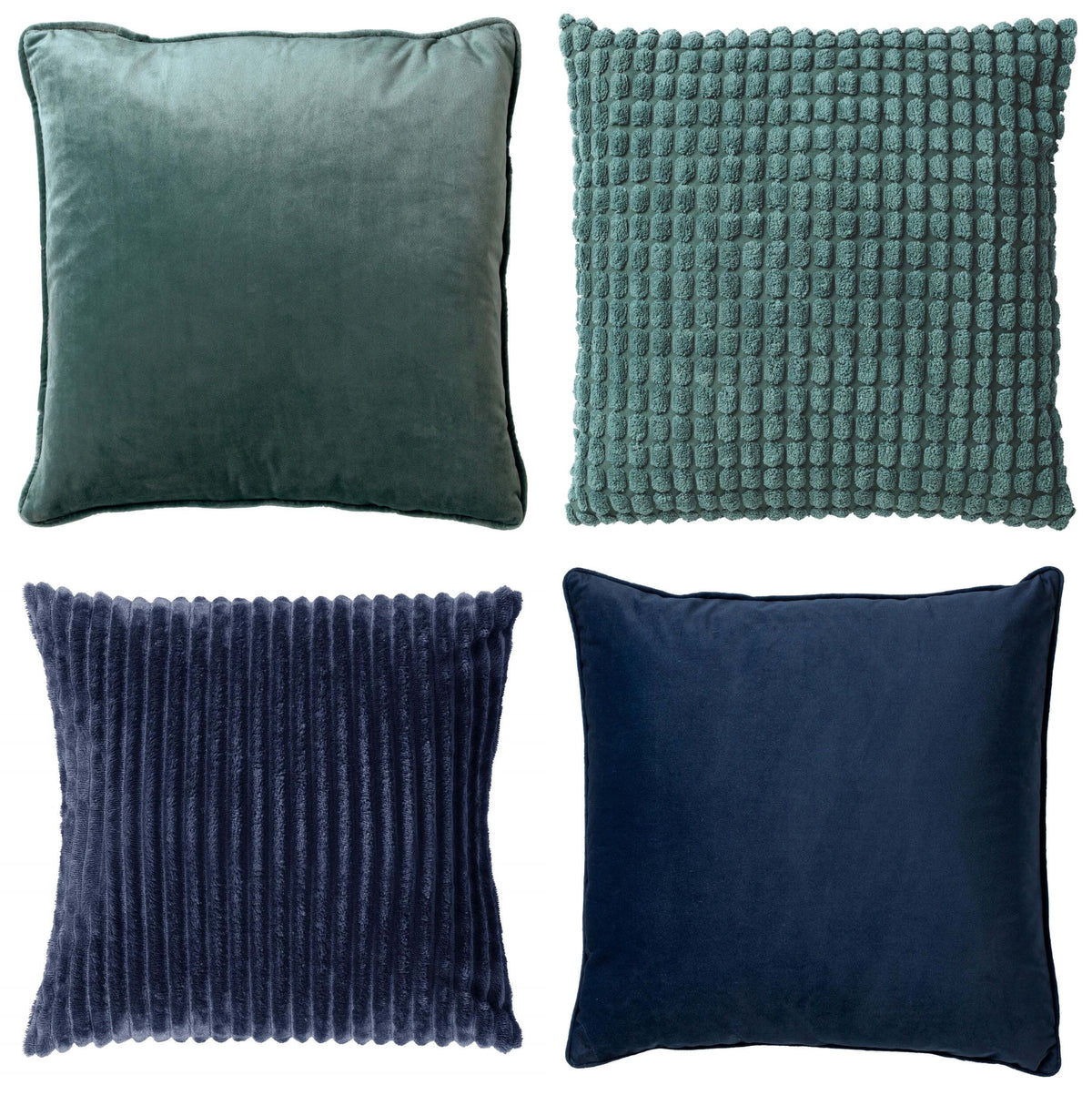 KUSSENSET - 4-delig Mixed Textures - 45x45 cm - inclusief binnenkussens - groen, blauw