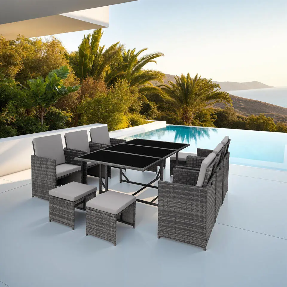 tectake - tuinset Malaga - wicker - grijs