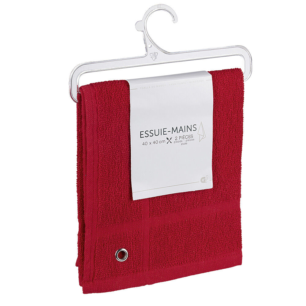 Essuie main carré 40x40 cm uni rouge x2
