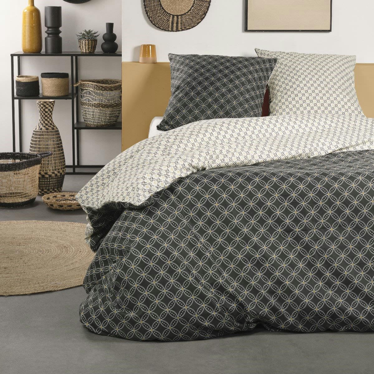 - Parure de lit en Polyester Noir 220x240 cm