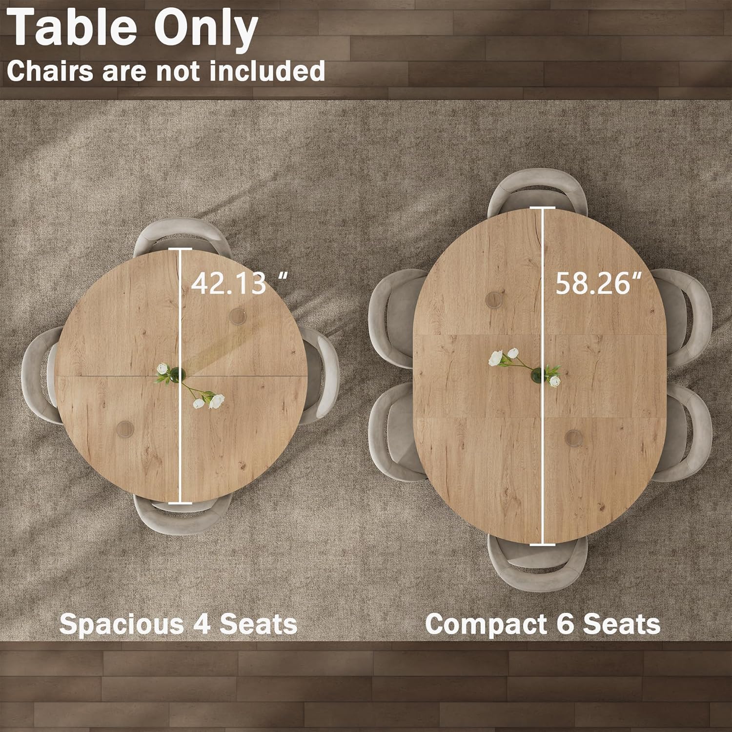 42-58 Extendable Round Dining Table with Built-in Flip Leaf, Modern Oval Kitchen Table for 4-6, Space-Saving Small Room Furniture with Storage Shelf and X-Shaped Metal Base
