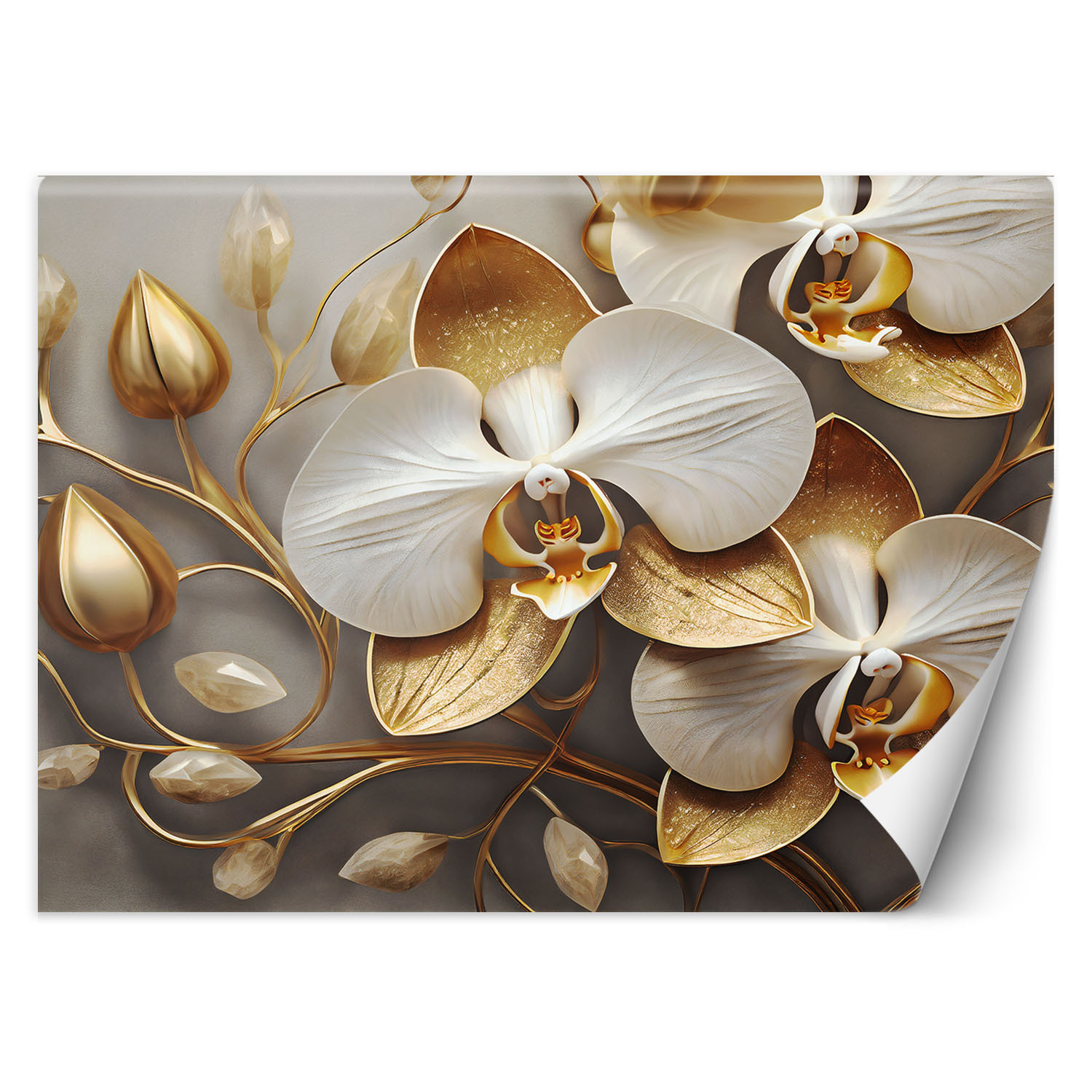 Feeby Fototapeta, Orchidea glamour złoty 150x105