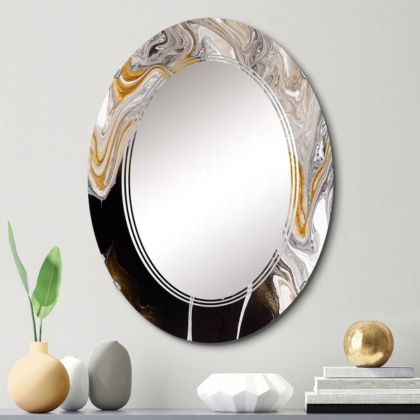 Designart 'Black And White Liquid Marble Waves IV' Printed Modern Wall Mirror