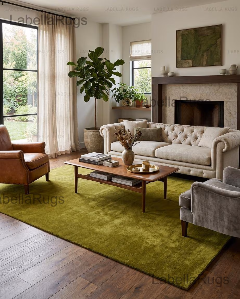 Hand Tufted Wool Area Rug: Solid NK Milano Green Modern Design