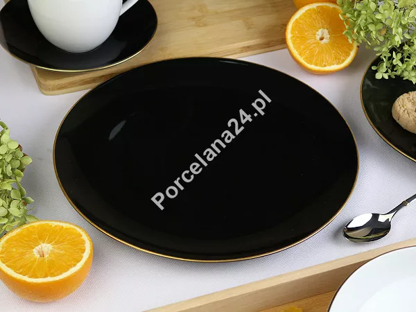 Serwis obiadowo - kawowy na 6 osób (30 el) Bogucice - Black & White Gold 1207