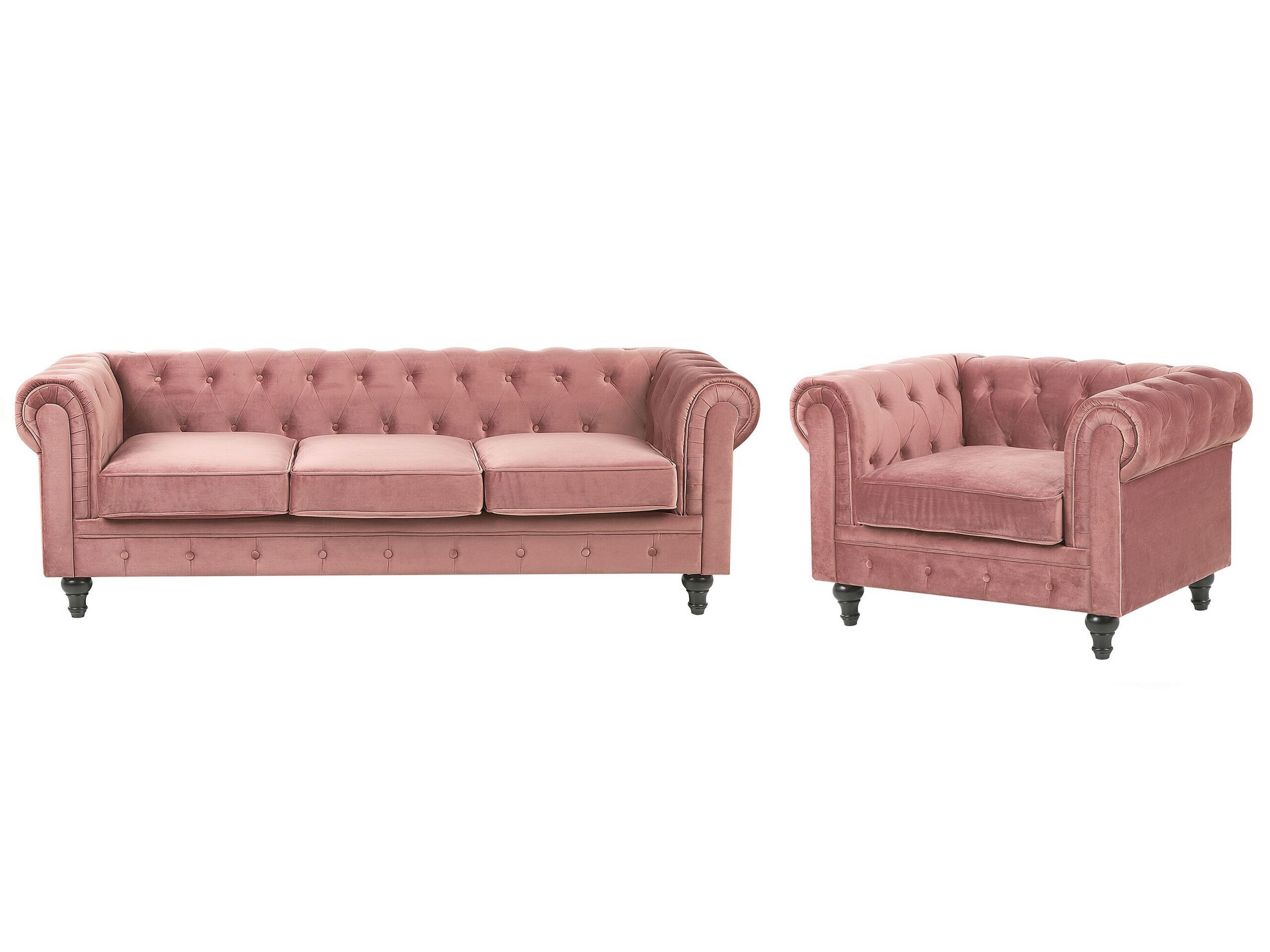 Komplet wypoczynkowy CHESTERFIELD Welur Różowy dla 4 osób