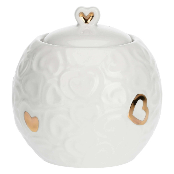 Zdobiona cukiernica z pokrywką i łyżeczką Valentino Oro - Biały, 270 ml