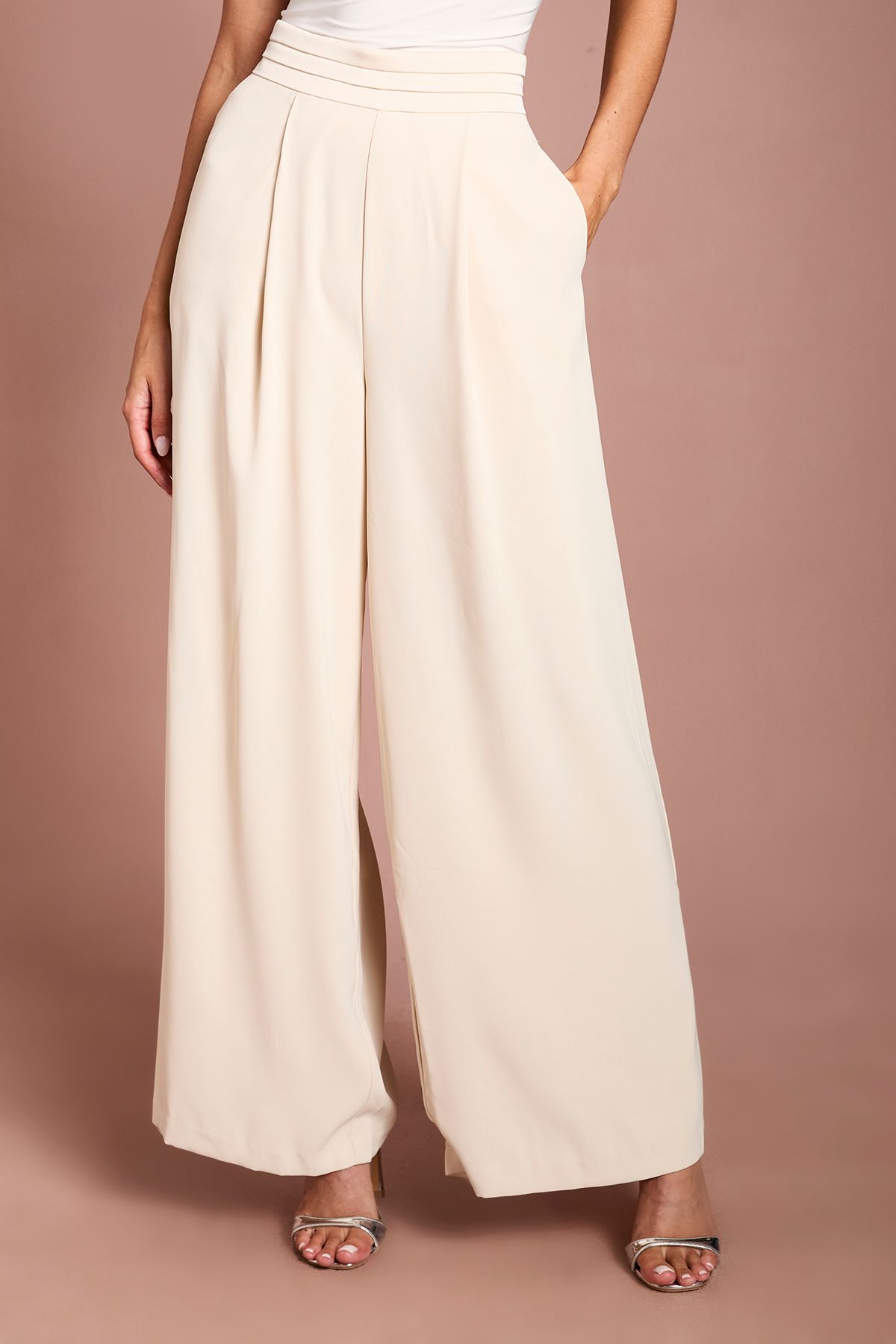 Coast Pleated Waistband Satin Wide Leg Trouser