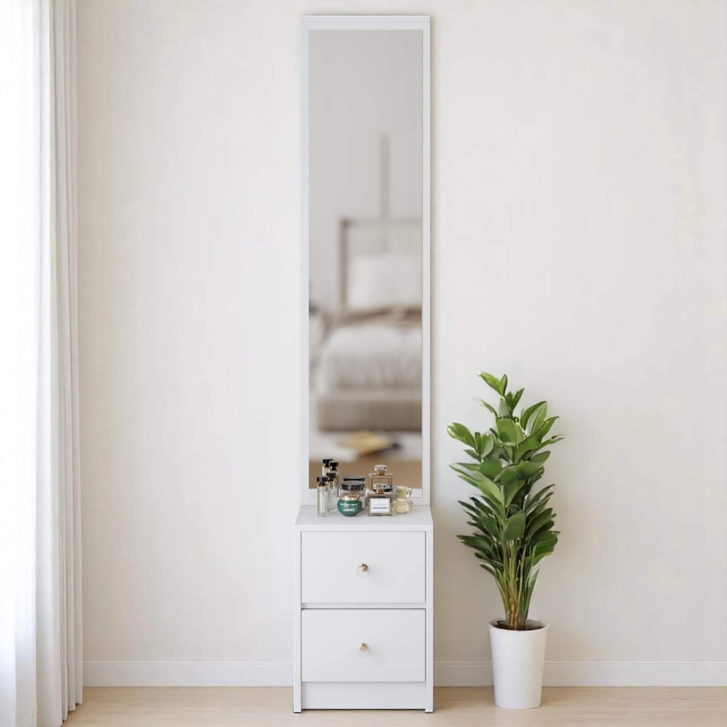 KISRAIS 31.5 Vanity Desk with Mirror, Light Power Station, and Hair dryer bracket