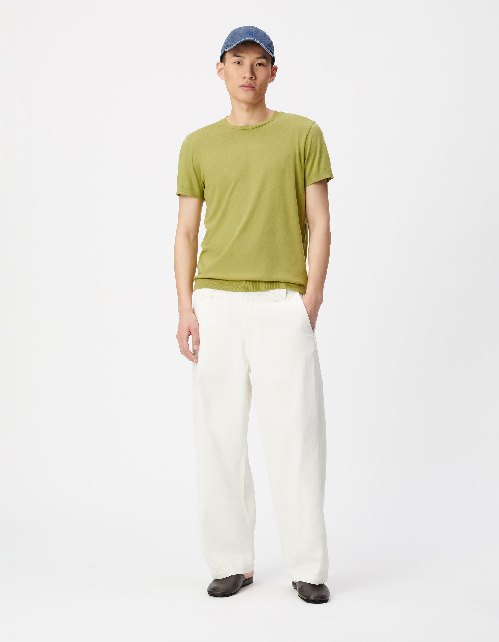 T-shirt col rond bleu maille coton modal Homme