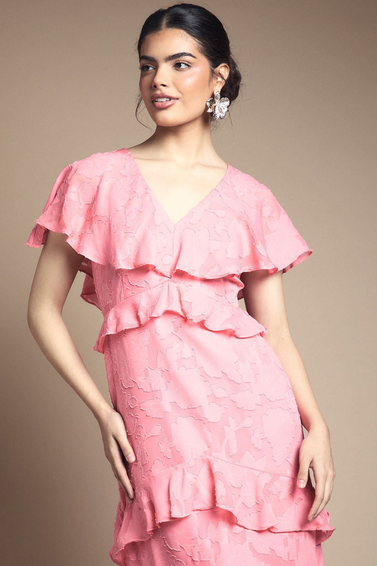 Oasis Jacquard Ruffle Maxi Dress