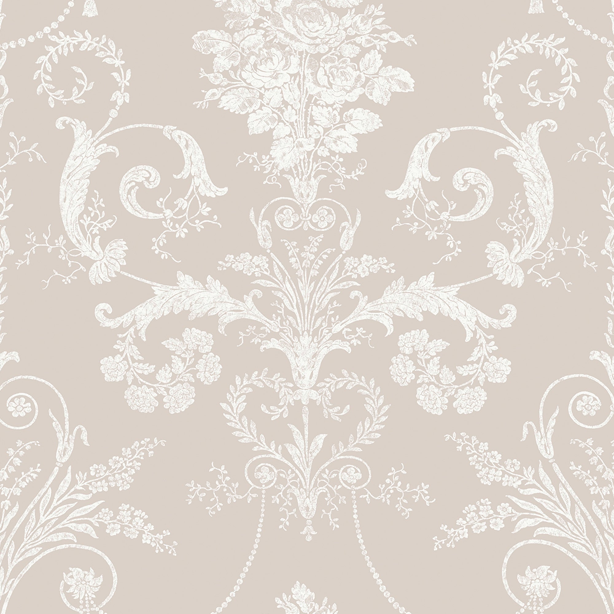 Laura Ashley Vliesbehang - Josette White & Dove Grey - 10mx52cm
