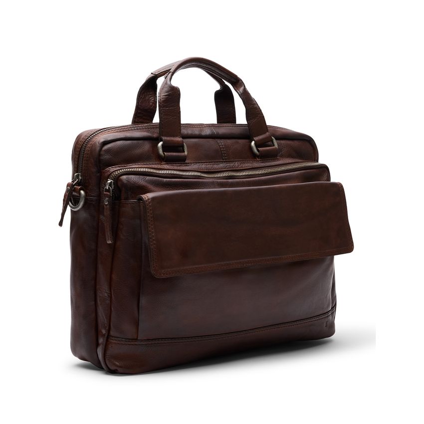 Manfield 16 inch bruine leren laptoptas