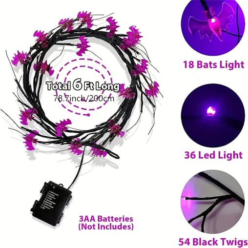 NNETM Enchanted Night Wings: Halloween Wicker Bat String Lights