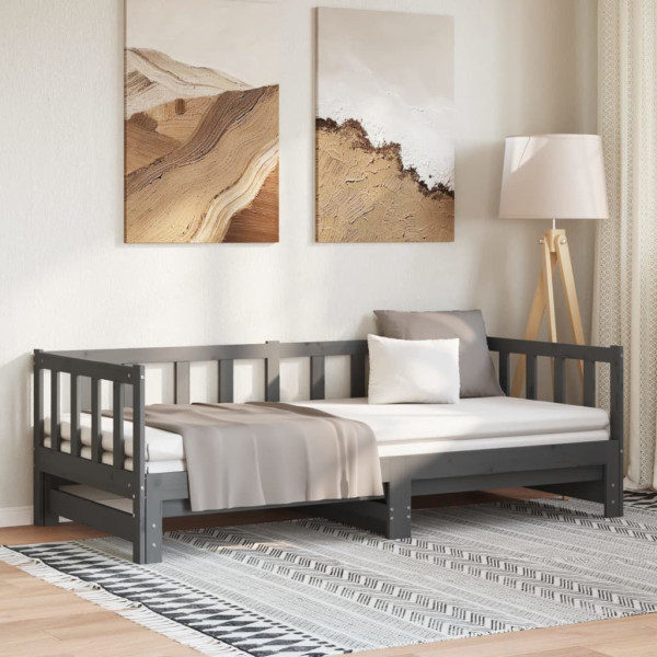 Łóżko rozsuwane szare 2x(90x190) cm lite drewno sosnowe