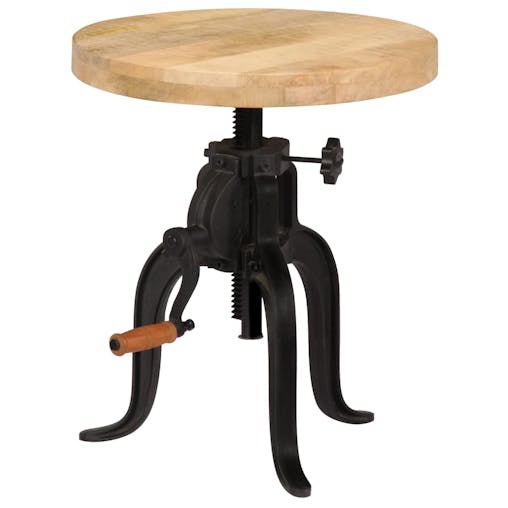 NNEVL Side Table 45x(45-62) cm Solid Mango Wood and Cast Iron