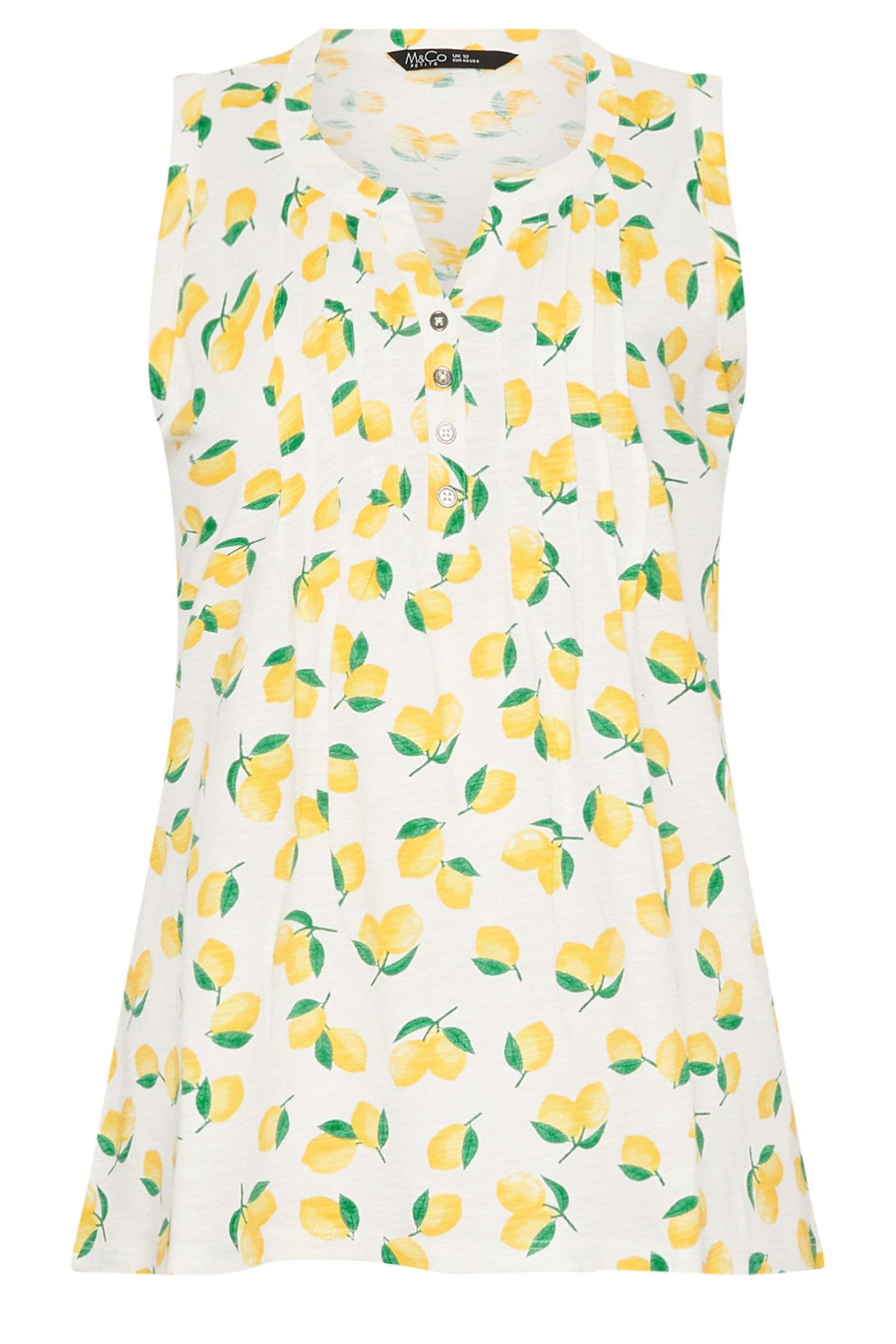 M&Co Lemon Print Sleeveless Cotton Henley Top