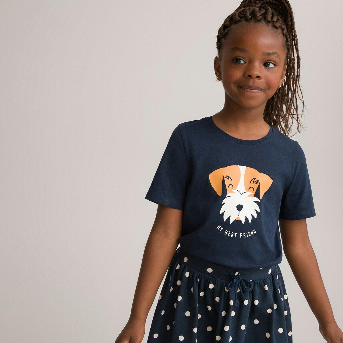 T-shirt col rond, motif tête de chien