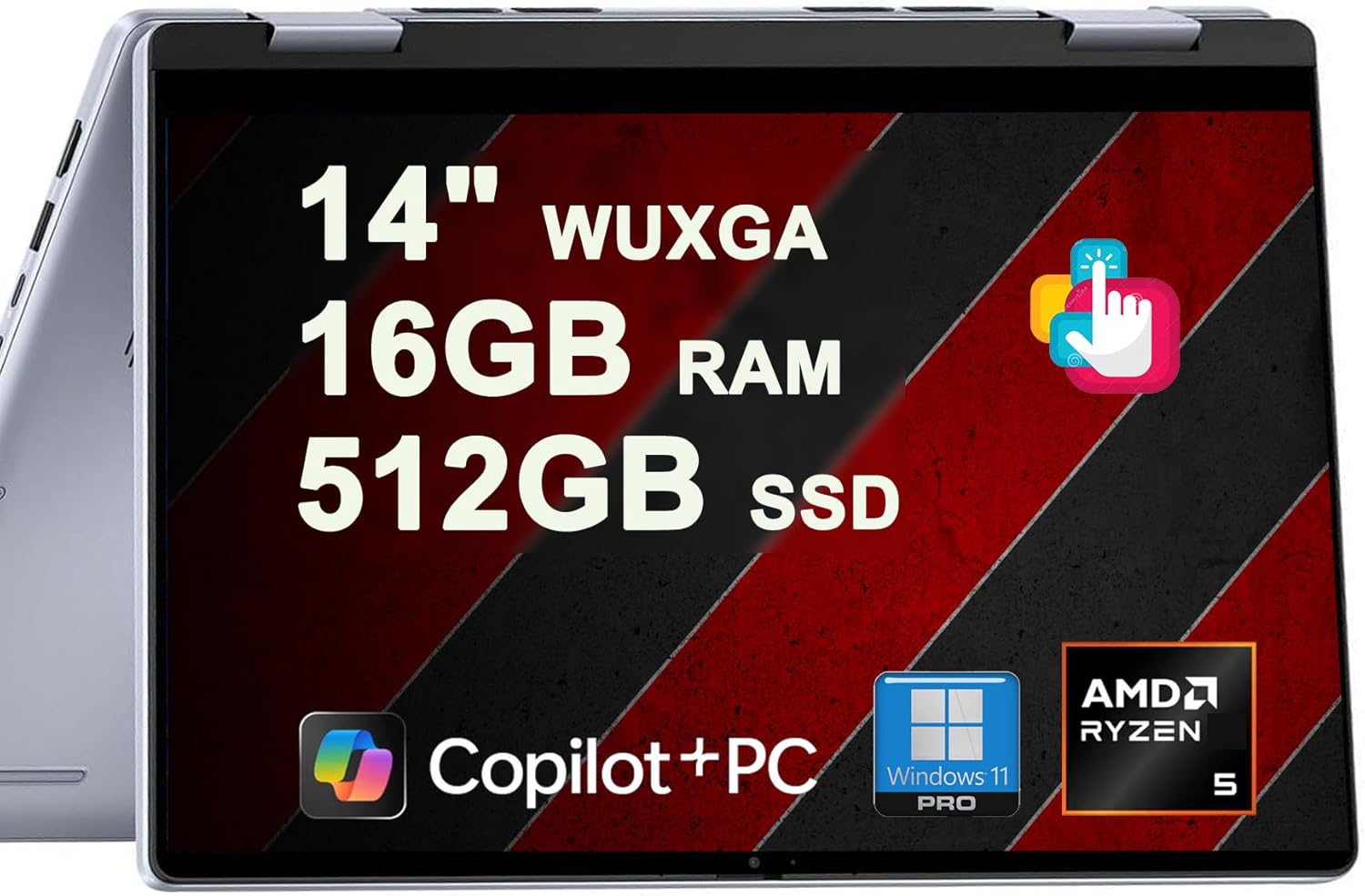 Dell Inspiron 14 7445 2-in-1 Laptop 14 WUXGA Comfortview Touch AMD 6-core Ryzen 5 8640HS (>i7-1355U) 16GB DDR5 512GB SSD Backlit for Designer Business Professional Work Win11Pro Copilot AI