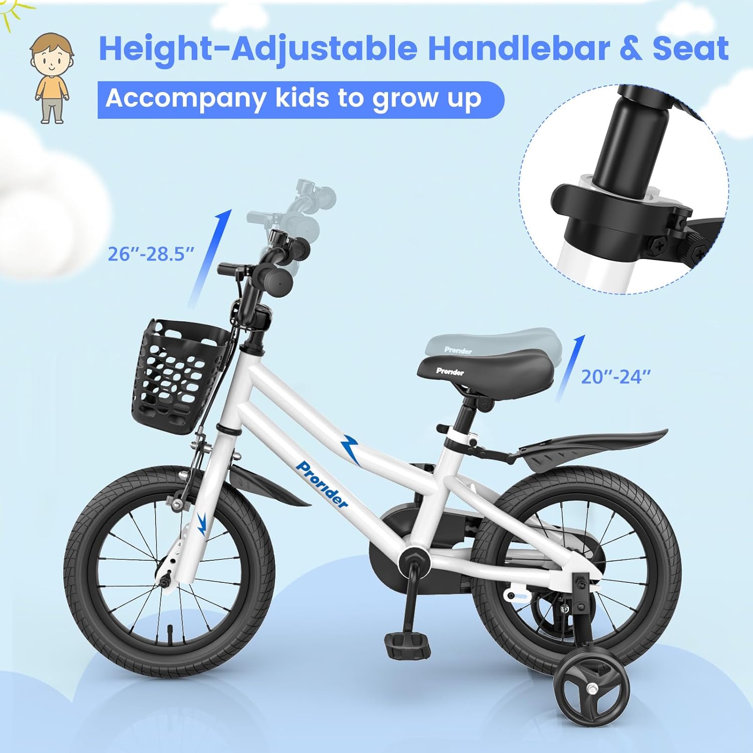 BABY JOY Kids Bike, 12 14 16 18 Inch Boys Girls Bike for 3-8 Years w/Training Wheels, 20 Inch Children Bicycle for 8+ Teens w/Kickstand, Handbrake, Coaster Brake & Removable Basket, Sporty Bicycle