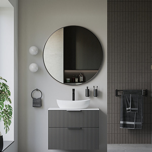 Miroir mural rond design de salle de bain, cadre en aluminium, verre 4mm - 8232 - Couleur et Noir, 100cm