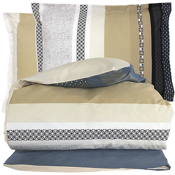 Parure de lit 140x200 cm 50x70 cm percale coton MARLOW acier