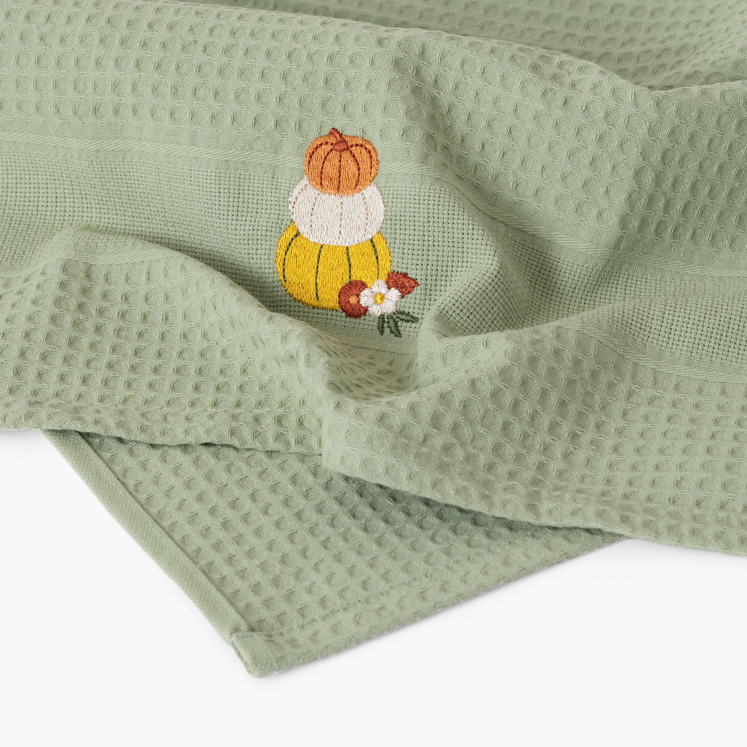 PATISSON - Torchon de cuisine Vert nid d'abeille brodé vert 50 x 70 cm