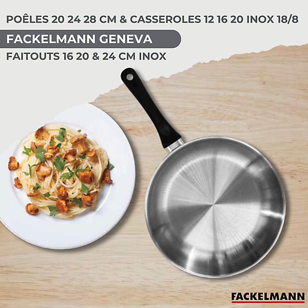 Lot 3 Poêles 20/24/28 cm, 3 Faitouts 16/20/24 cm &3 Casseroles 12/16/20 cm Fackelmann Geneva et 5 ustensiles
