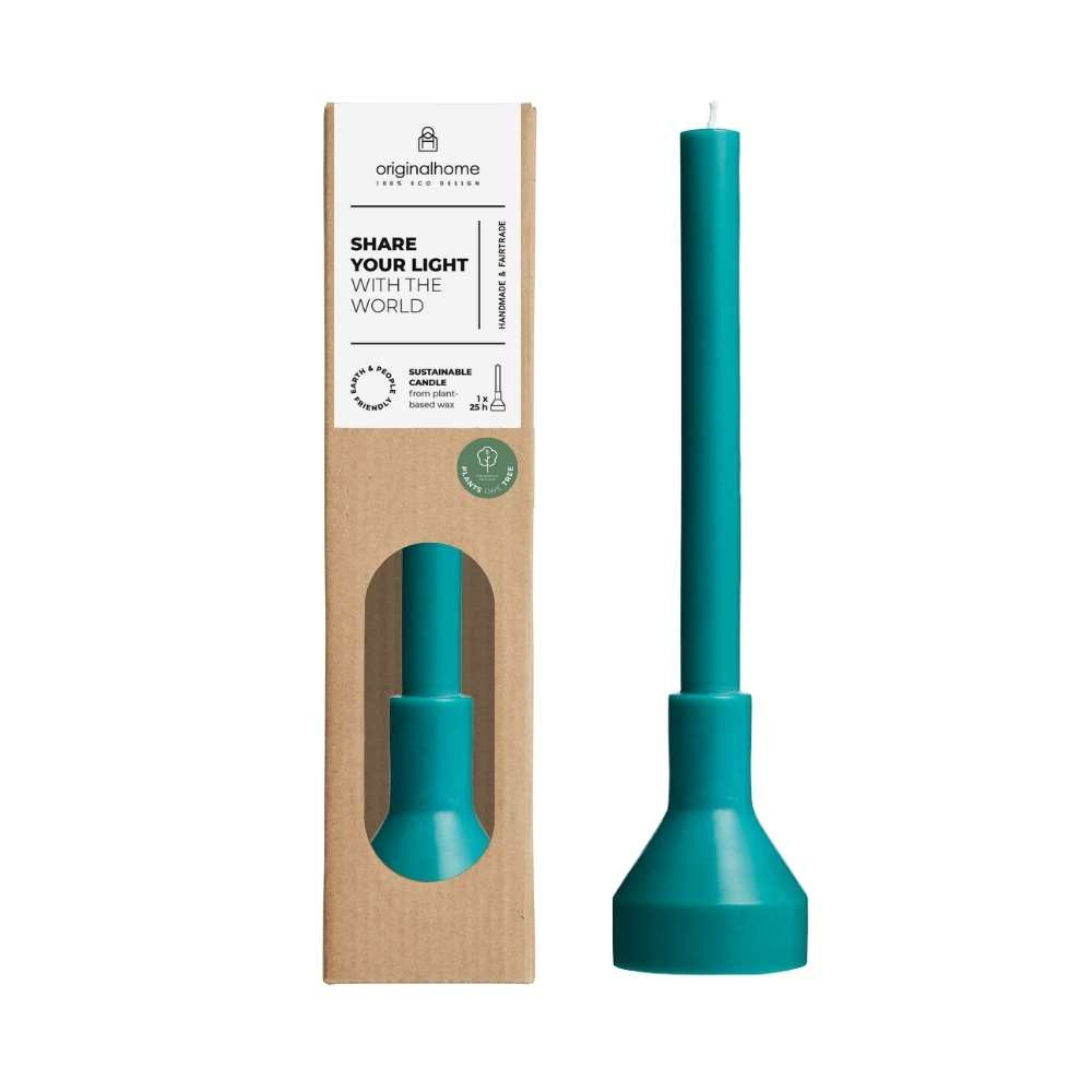 Originalhome sculpture kaars met houder - turquoise