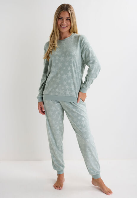 Womens Sage Star Print Fleece Pyjama Set