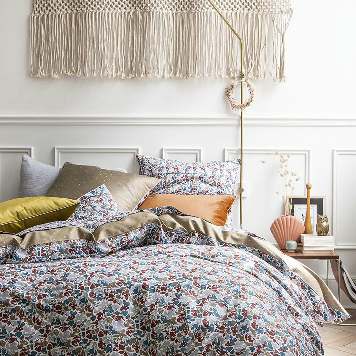 ILLUSION - Housse de couette imprimée en coton marron 260x240