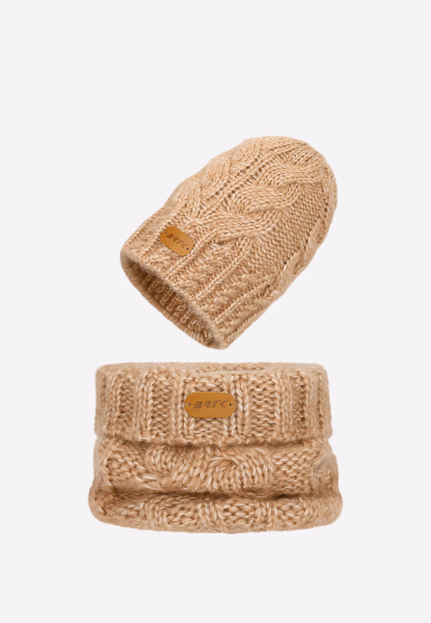 Jasnobrązowy zestaw BARTEK z wełny merino 85604-82, czapka   komin