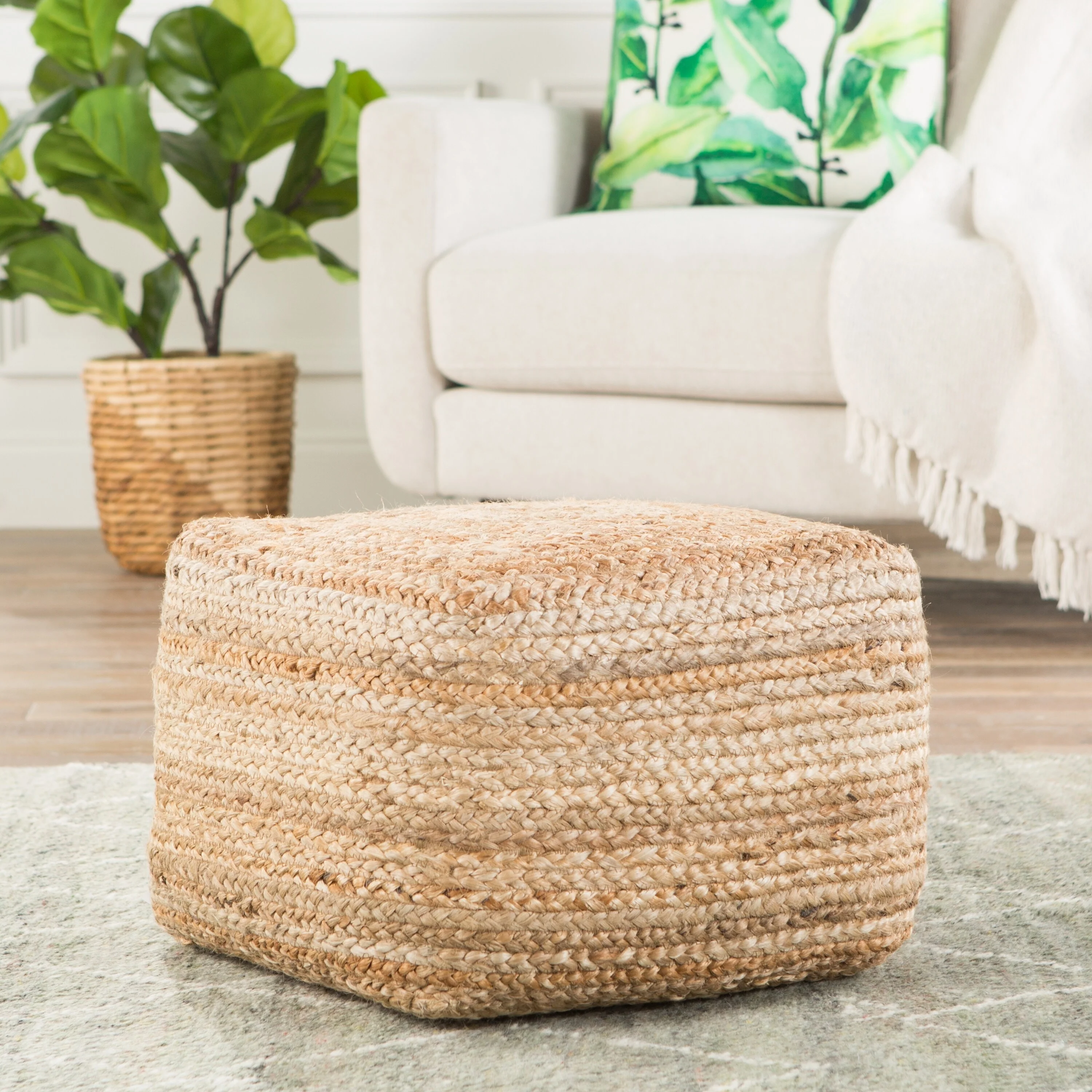 Juniper Home Saba Square Jute Pouf Ottoman/Foot Stool