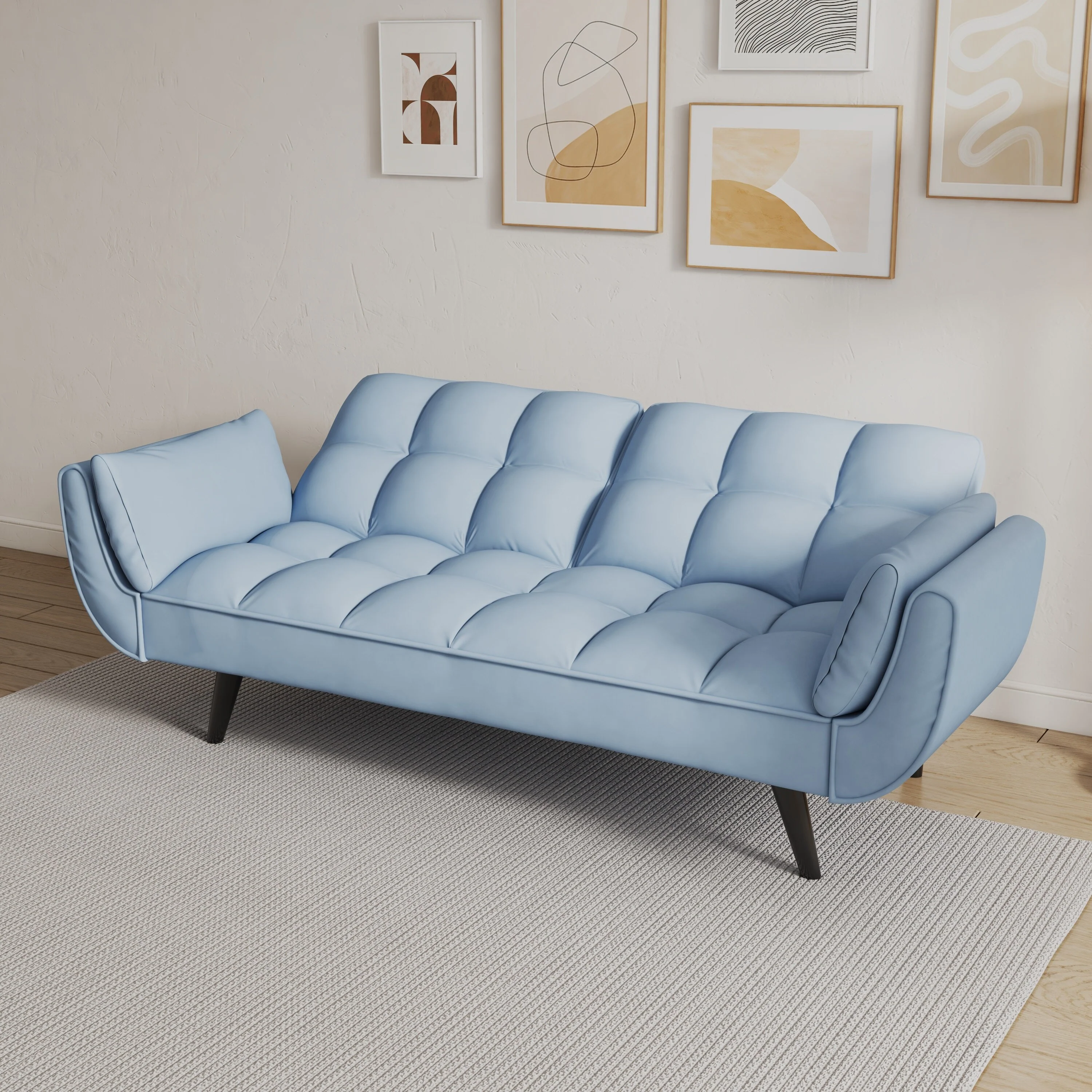 Blue Blue 57 Velvet Convertible 2-Seater Sofa with Adjustable Backrest
