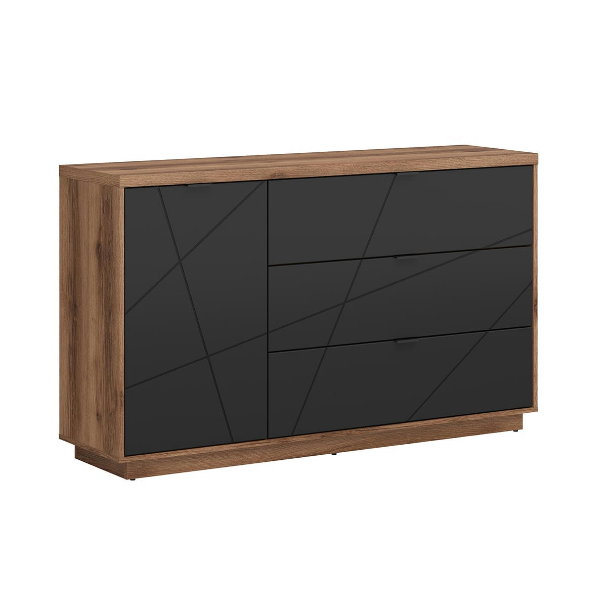- Buffet 3 tiroirs 1 porte noir et naturel