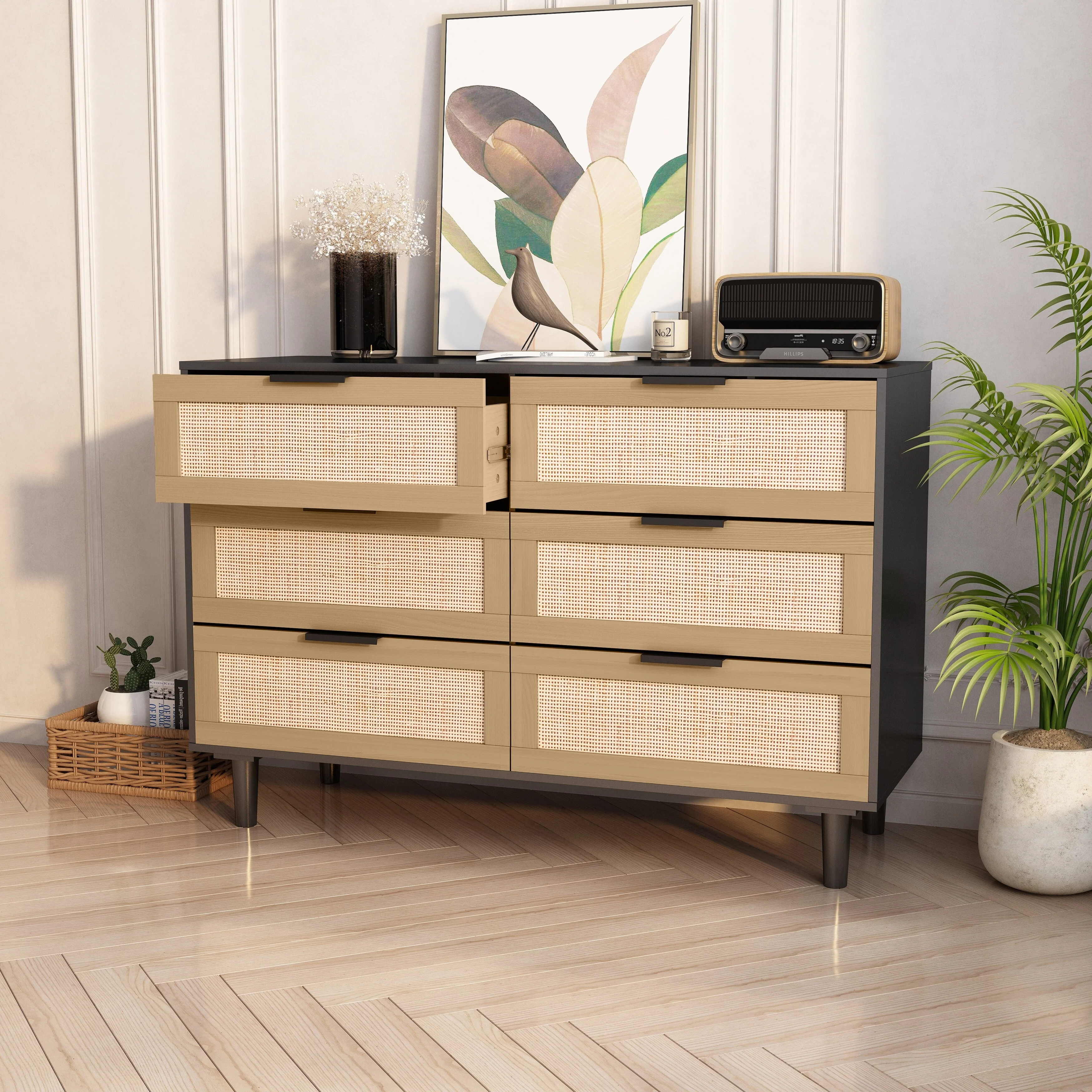6-drawer Double Dresser with Metal Handle, Storage Cabinet for Bedroom, Living Room