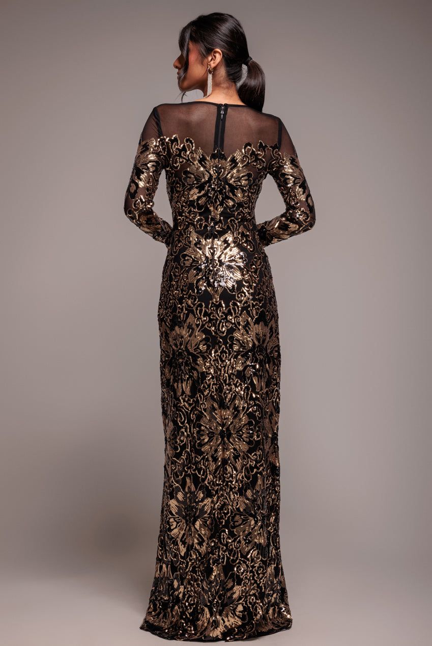 Goddiva Floral Sequin Mesh Maxi