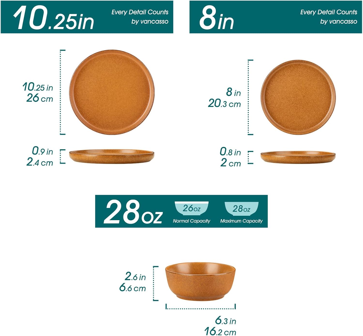 vancasso Plates and Bowls Sets, 18 Pieces Modern Ceramic Dinnerware Set for 6, Dish Set for Kitchen, Dinner Set Stoneware Dishware Set Microwave and Dishwasher Safe, Yellow, Series ZERMATT