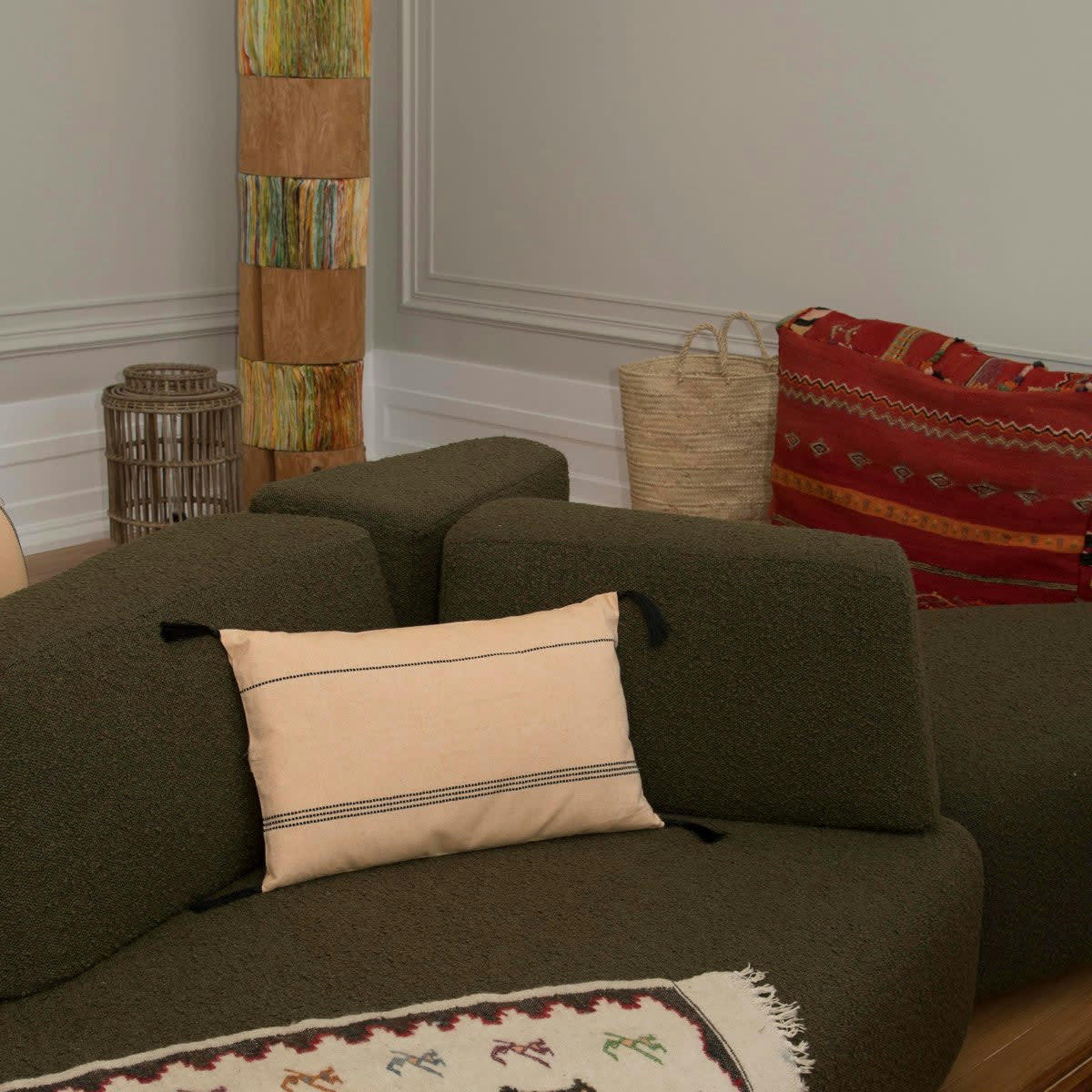 HANA - Housse de coussin coton  50x30 jaune pâle