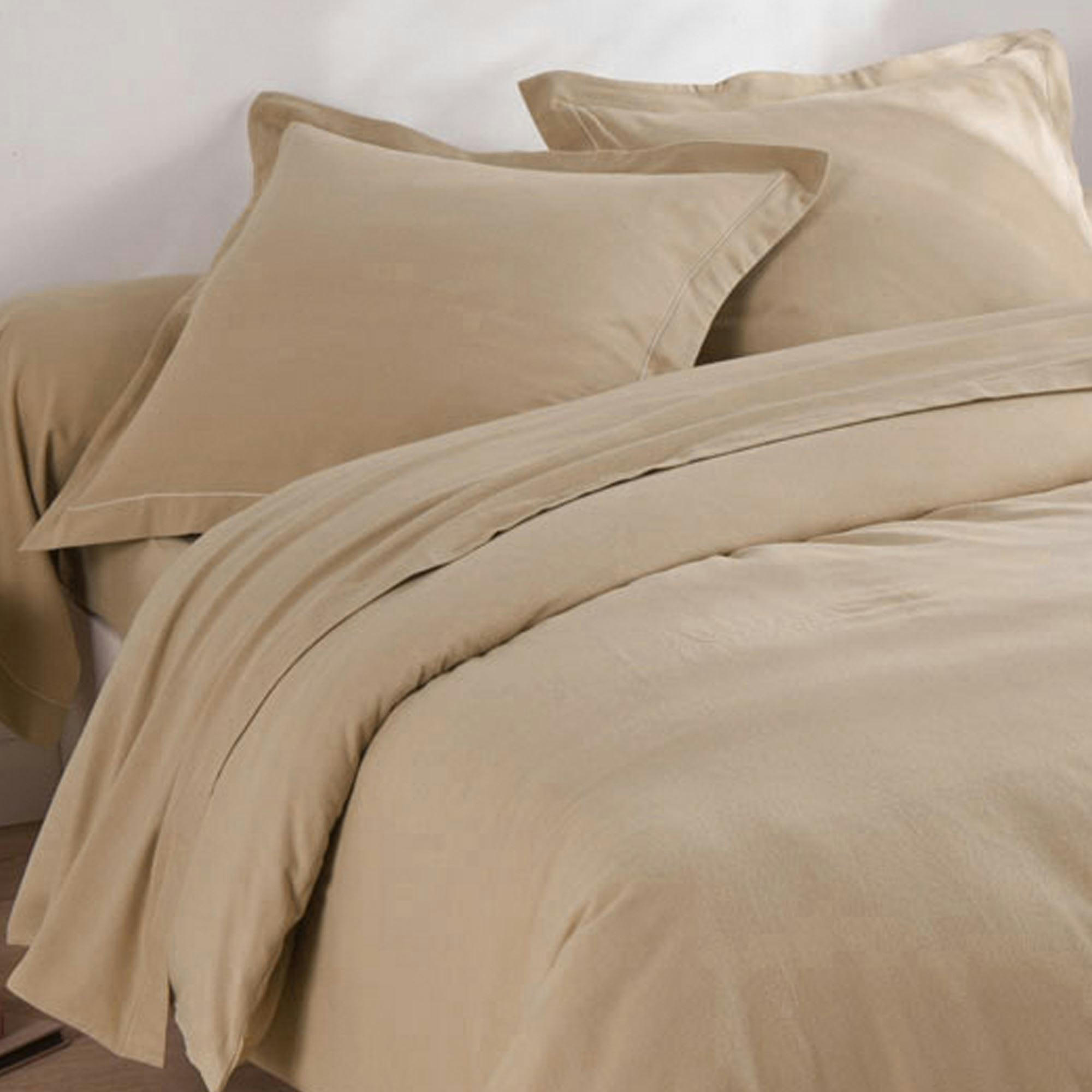 FLANELLE UNIE - Housse de couette 240x220 beige en coton