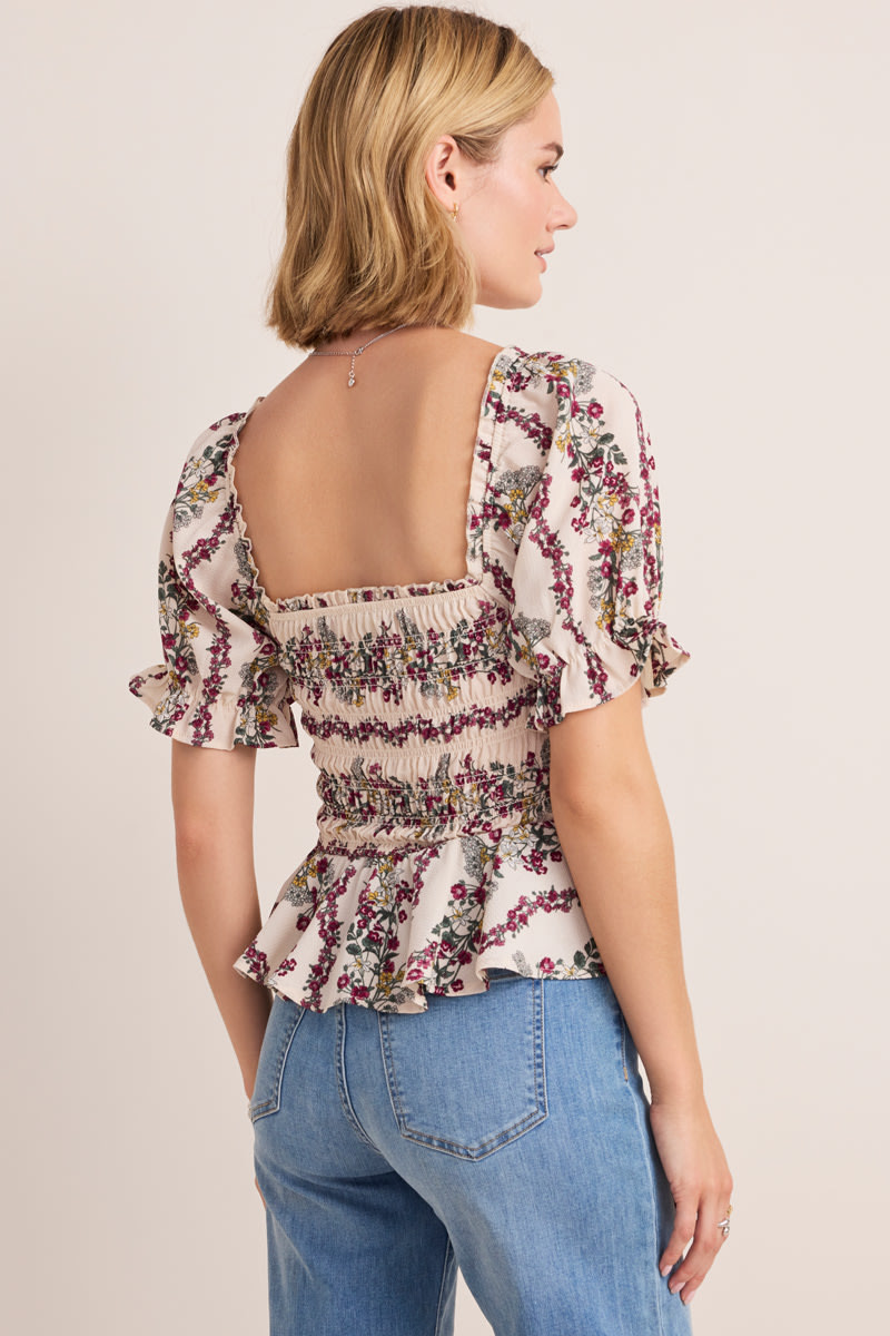 Carol Smocket Floral Blouse