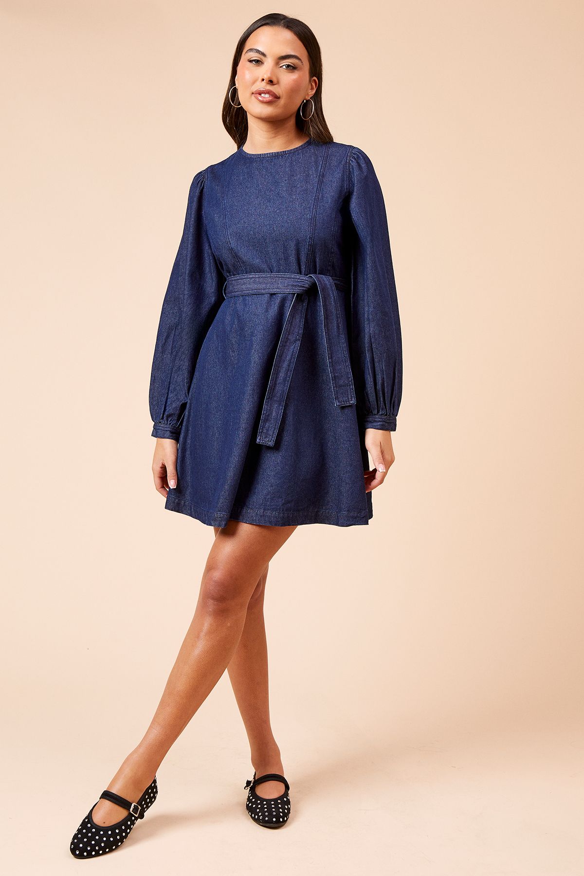 Dorothy Perkins Chambray Seamed Front Detail Mini Dress