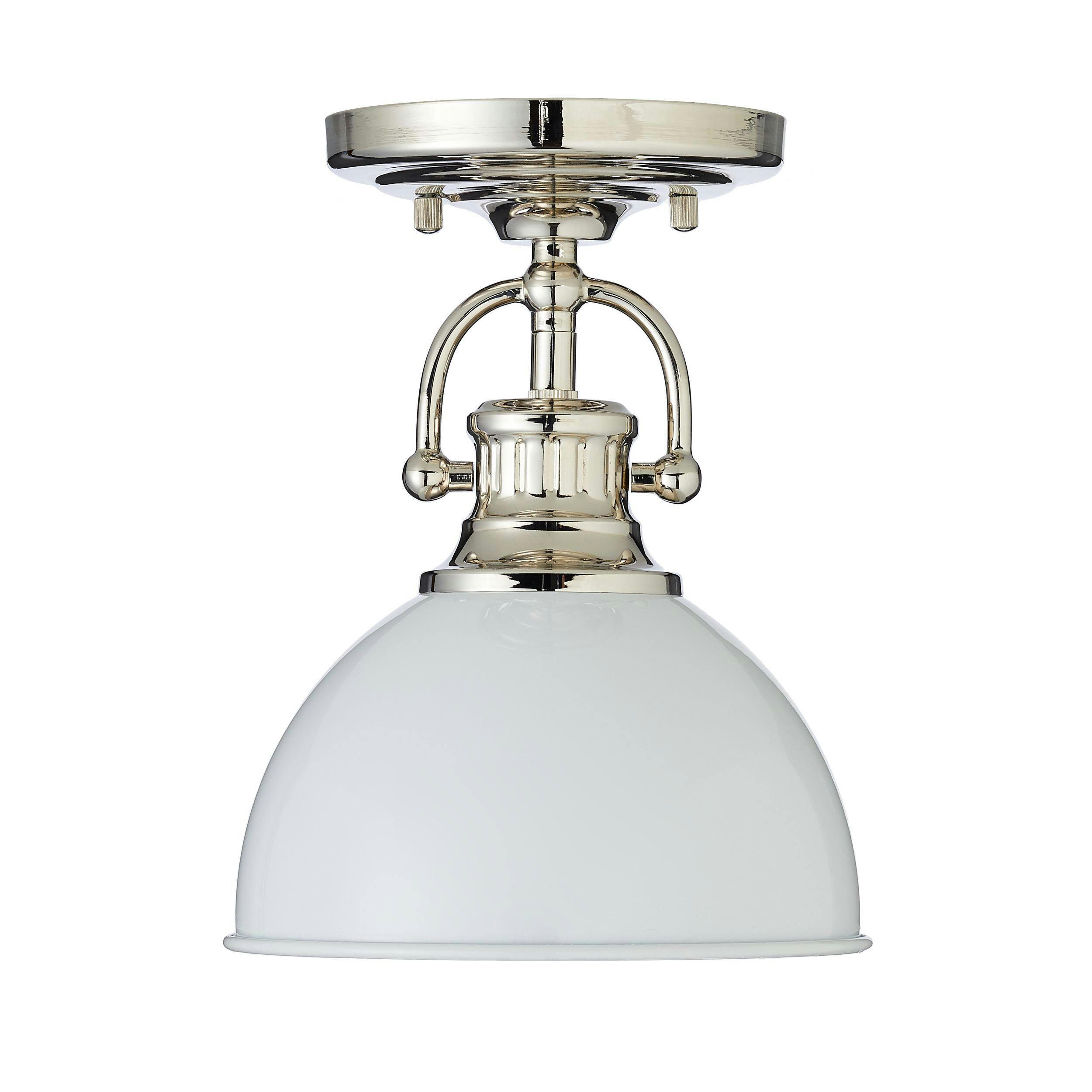 CANVAS White Shade Semi-Flush Mount Ceiling Light Fixture, Chrome, 7-in