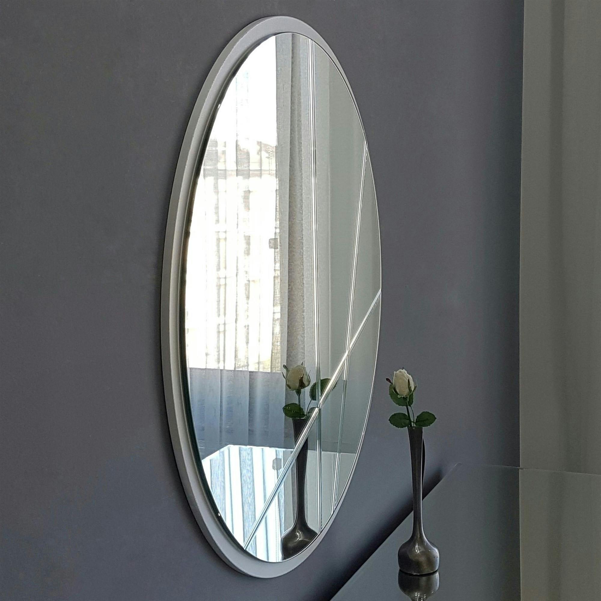 Miroir d'entrée blanc Ø60 cm avec lignes graphiques CODY